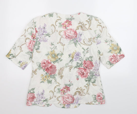 Classic Woman Womens White Floral  Jacket Suit Jacket Size 14