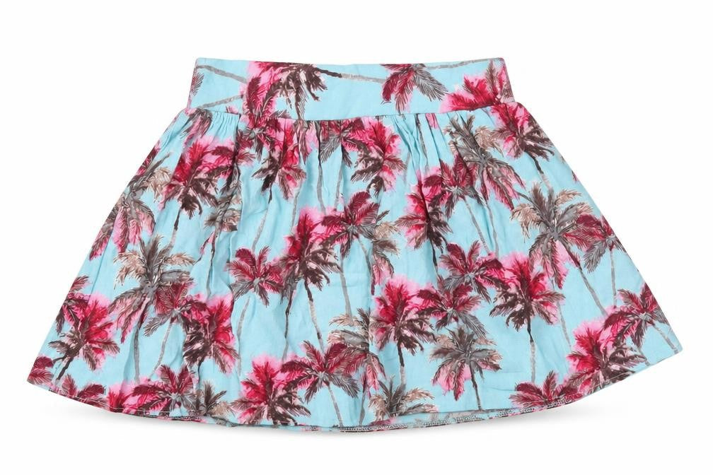 Front view of f7f girls’ blue floral pleated skirt, size 8-9, years
