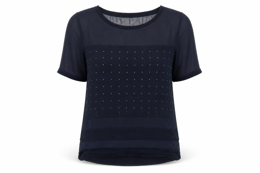 Front view of Next women’s blue basic blouse, size UK 10