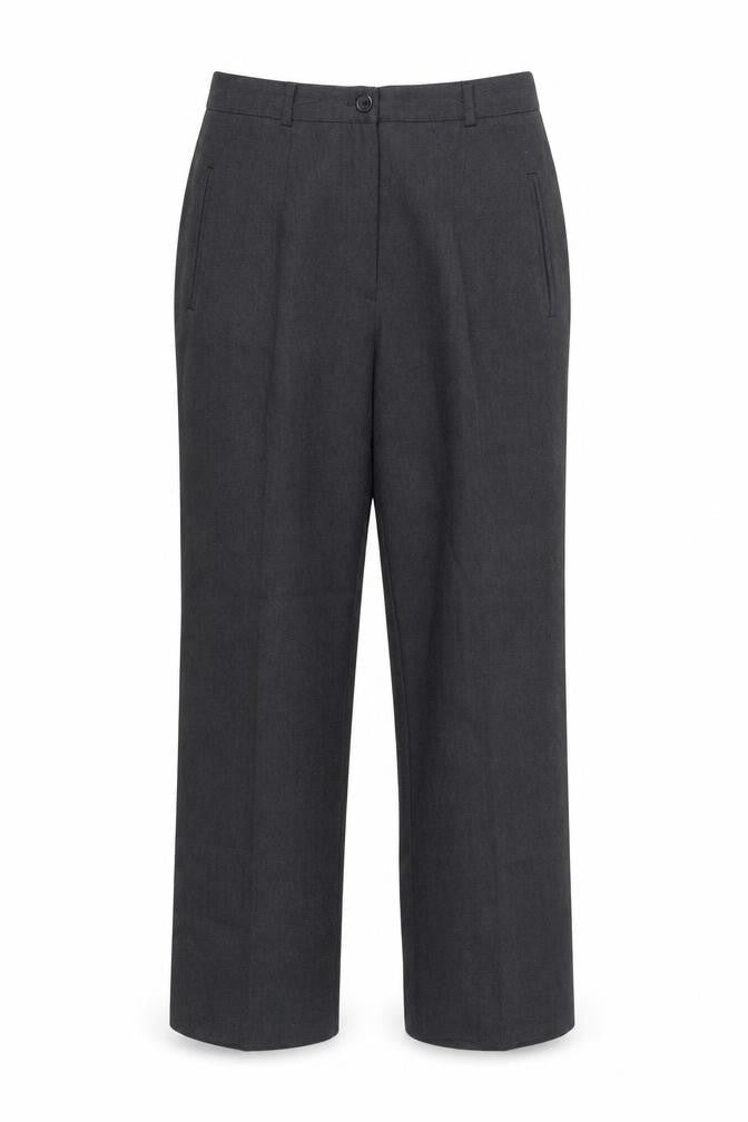 Front view of Berkertex women’s grey trousers, size UK 12, 23-inch leg - elastic waist