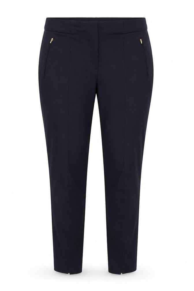 Front view of Definitions women’s blue trousers, size UK 12, 26-inch leg