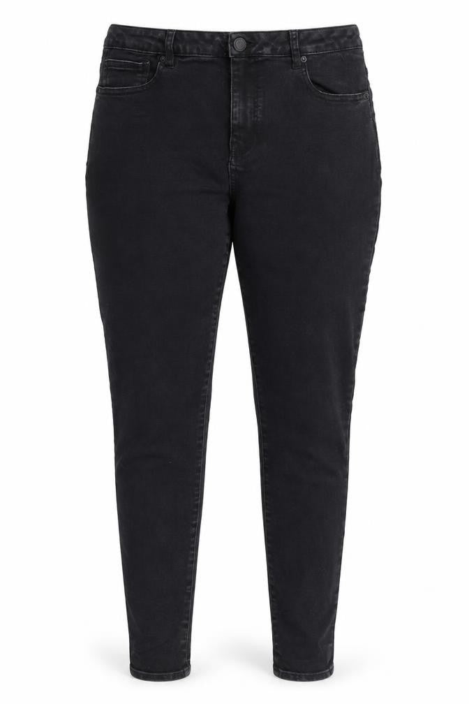 Front view of Avenue women’s black denim skinny jeans, size UK 14, 28-inch leg