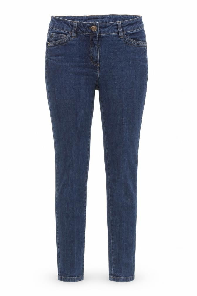 Front view of Up Fashion women’s blue denim skinny jeans, size UK 27, 32-inch leg