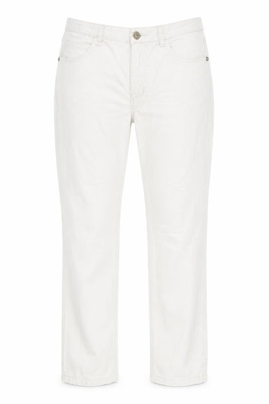 Front view of Laura Torelli collection women’s ivory denim straight jeans, size UK 10, 27-inch leg