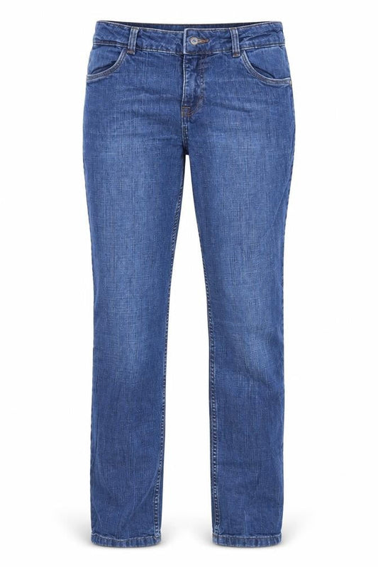 Front view of Canada women’s blue denim straight jeans, size UK 10, 28-inch leg