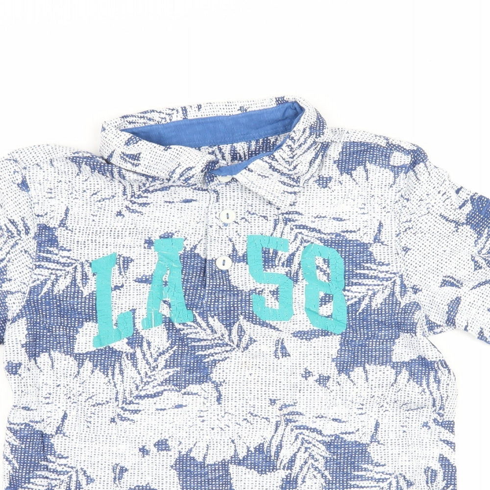 H&M Boys Blue Floral  Basic Polo Size 9-10 Years