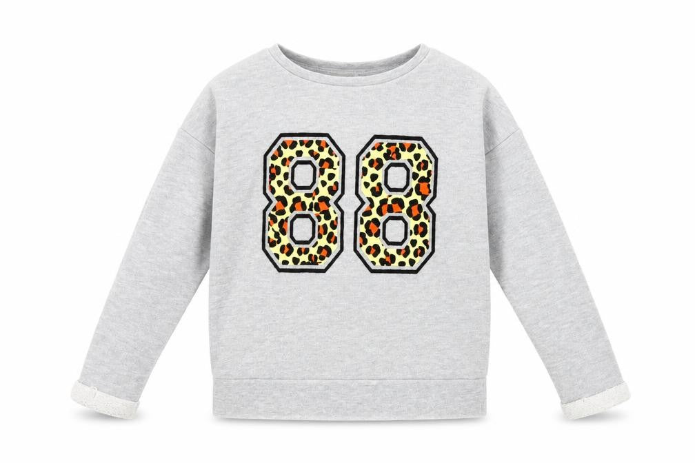 Front view of George girls’ grey animal print pullover sweatshirt, size 6-7, years - graphic