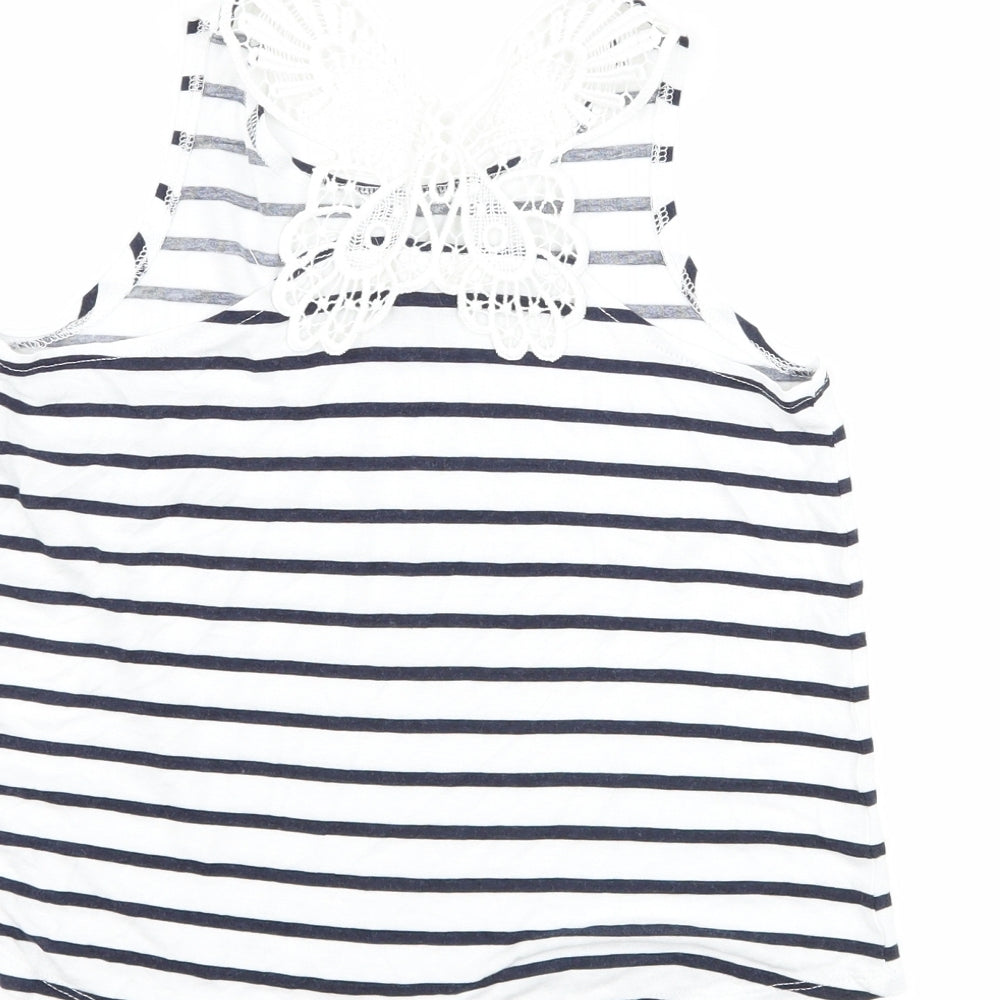 H&M Girls Blue Striped  Basic Tank Size 7-8 Years