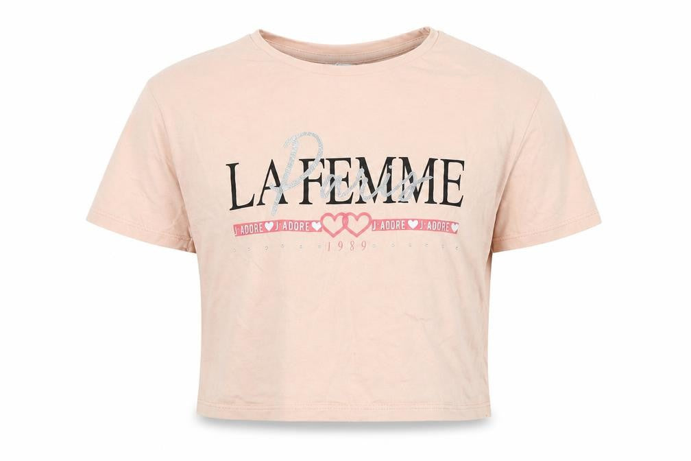 Front view of Primark girls’ pink cropped t-shirt, size 9-10, years - paris las femme