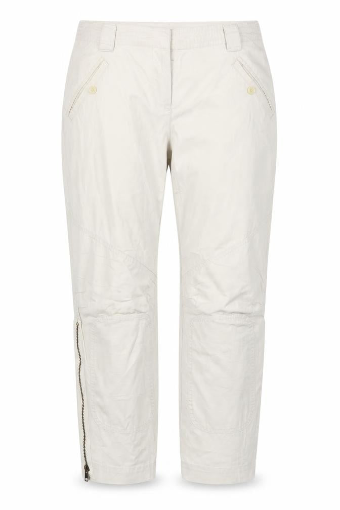 Front view of Lindex women’s ivory trousers, size UK 14, 24-inch leg