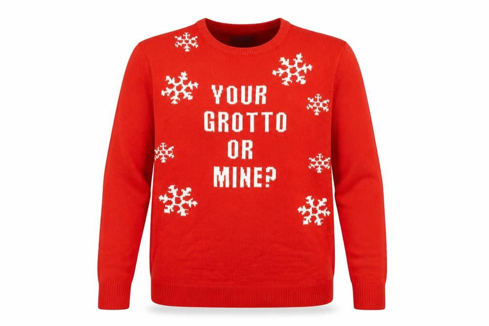 Front view of Studio men’s red jumper, size XL