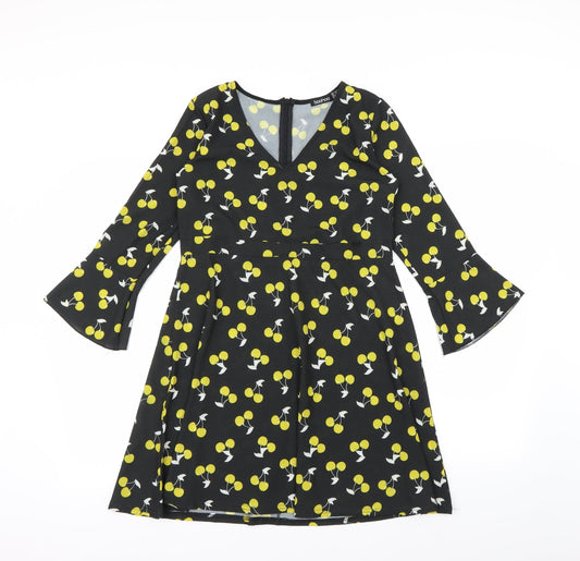 Boohoo Womens Black Polka Dot  Fit & Flare  Size 10