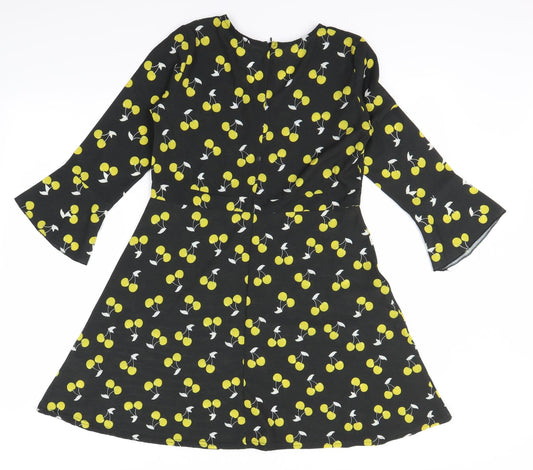 Boohoo Womens Black Polka Dot  Fit & Flare  Size 10