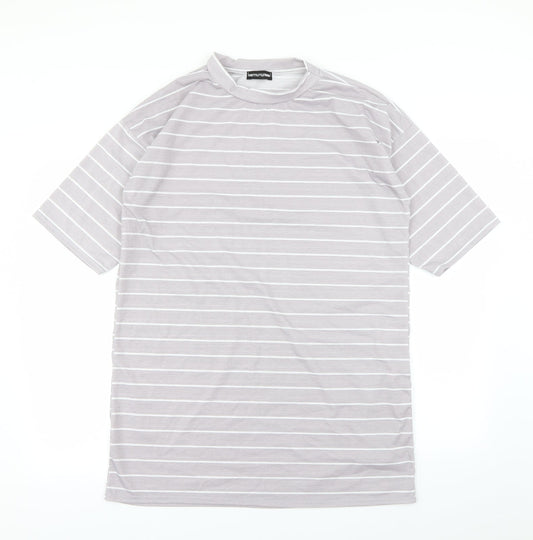 Prettylitlething Womens Grey Striped  Basic T-Shirt Size 8