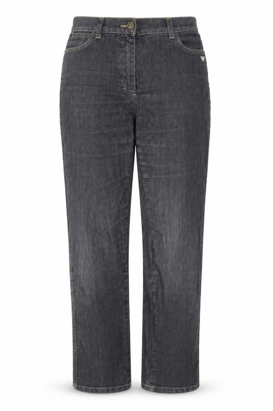 Front view of LauRie women’s black denim straight jeans, size UK 10, 30-inch leg