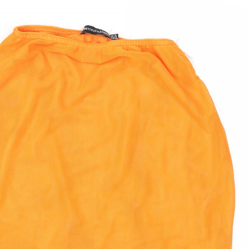 PRETTYLITTLETHING Womens Orange  Mesh Straight & Pencil Skirt Size 10