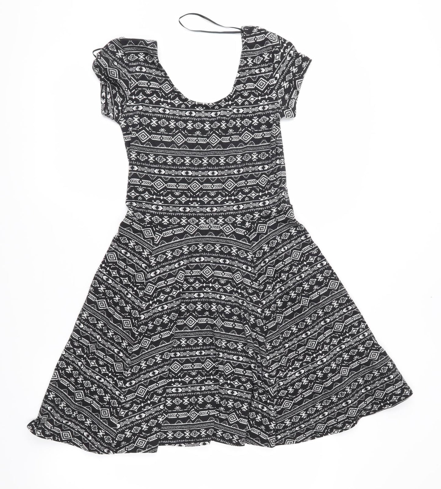 Clockhouse Womens Black Geometric Jersey Fit & Flare  Size XS