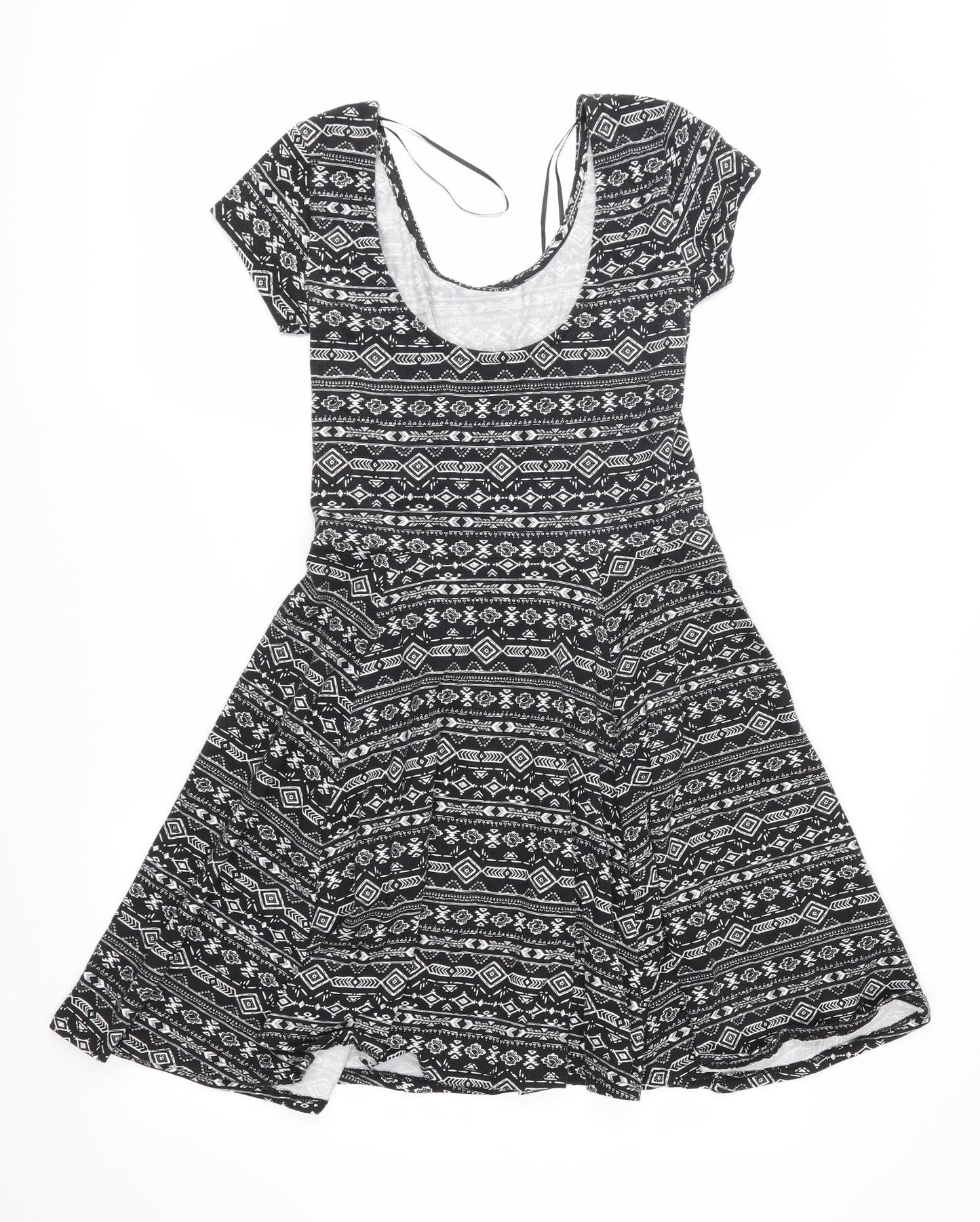 Clockhouse Womens Black Geometric Jersey Fit & Flare  Size XS