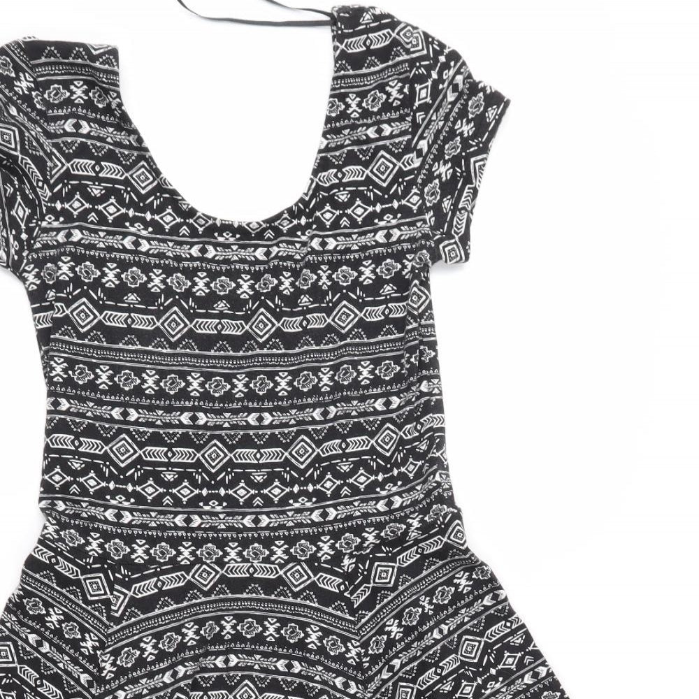 Clockhouse Womens Black Geometric Jersey Fit & Flare  Size XS