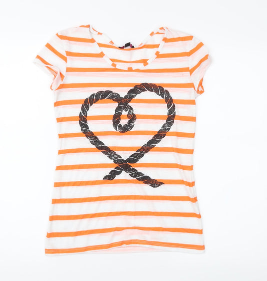 Therapy Womens White Striped Jersey Basic T-Shirt Size 8