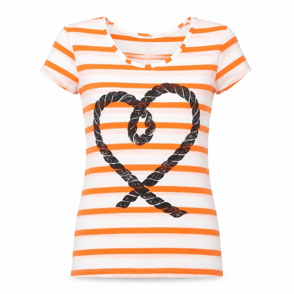 Front view of Therapy women’s white striped jersey basic t-shirt, size UK 8