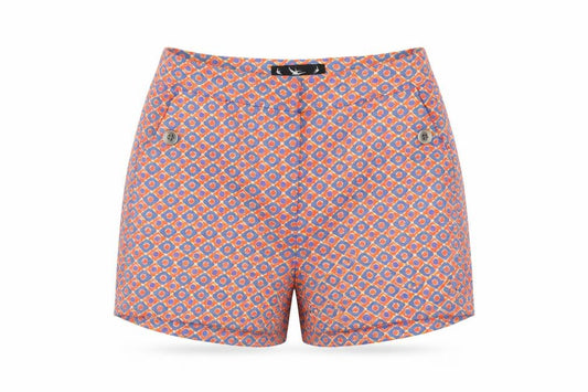 Front view of Shop Direct women’s multicoloured hot pants shorts, size UK 8