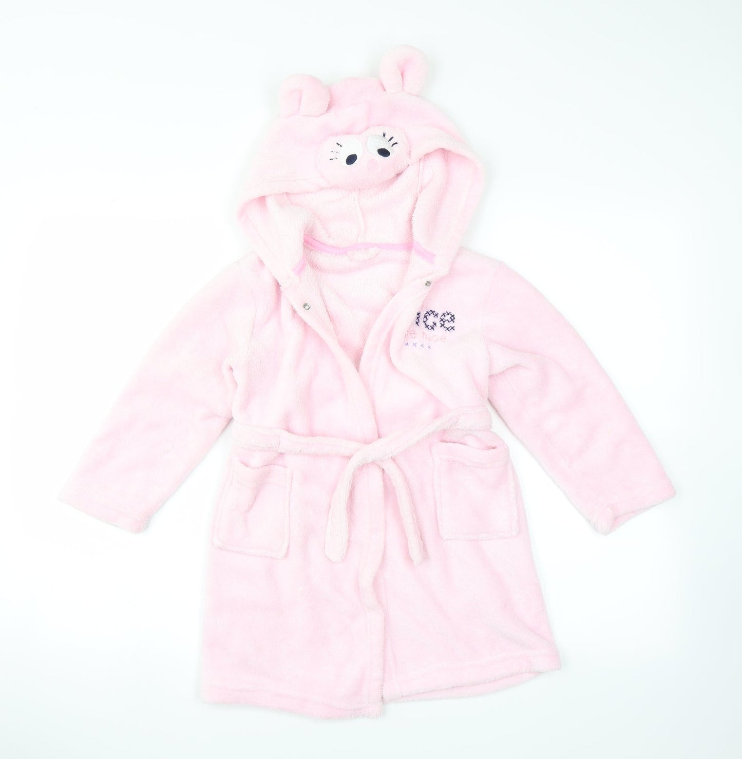 Matalan Girls Pink Solid  Top Robe Size 3-4 Years  - MOUSE HOOD
