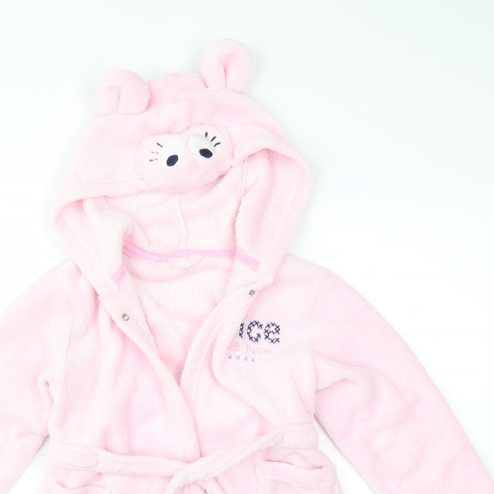 Matalan Girls Pink Solid  Top Robe Size 3-4 Years  - MOUSE HOOD