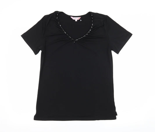 Michelle Hope Womens Black  Jersey Basic T-Shirt Size 10