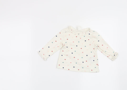 H&M Girls White Polka Dot  Basic T-Shirt Size 6-9 Months