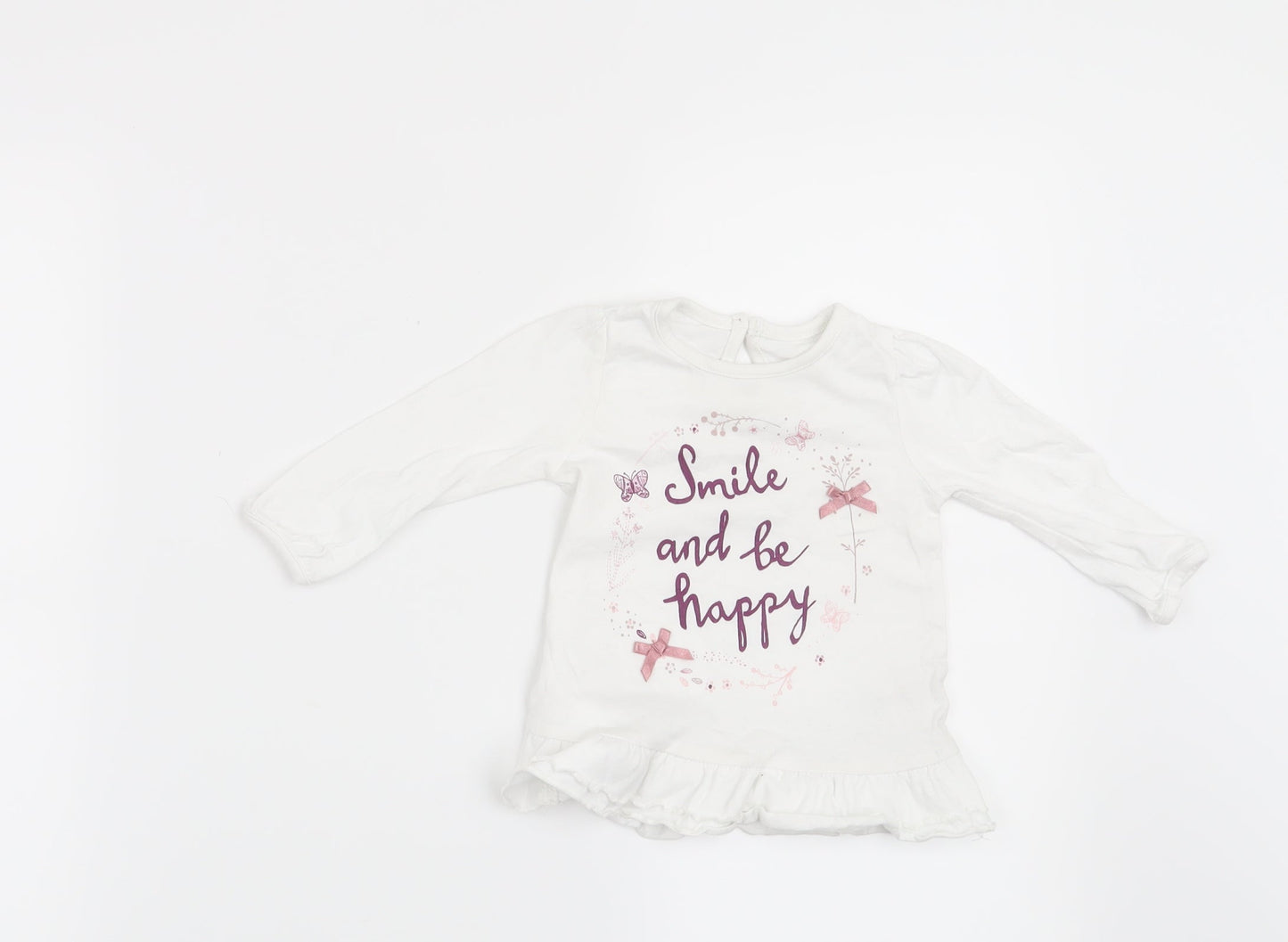 George Girls White   Basic T-Shirt Size 3-6 Months  - Smile and Be Happy