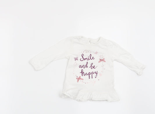 George Girls White   Basic T-Shirt Size 3-6 Months  - Smile and Be Happy
