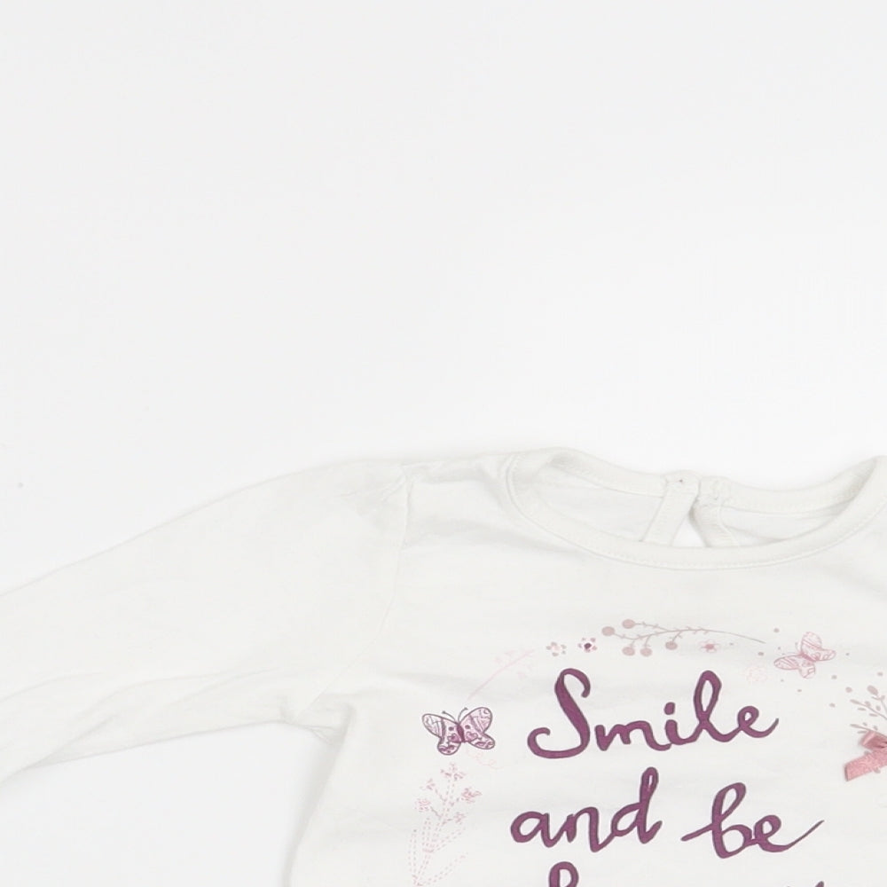 George Girls White   Basic T-Shirt Size 3-6 Months  - Smile and Be Happy