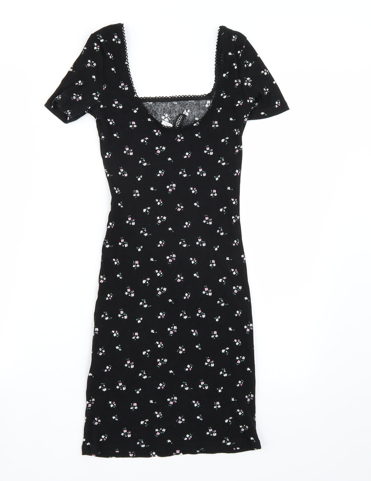 H&M Womens Black Floral Rayon A-Line  Size XS