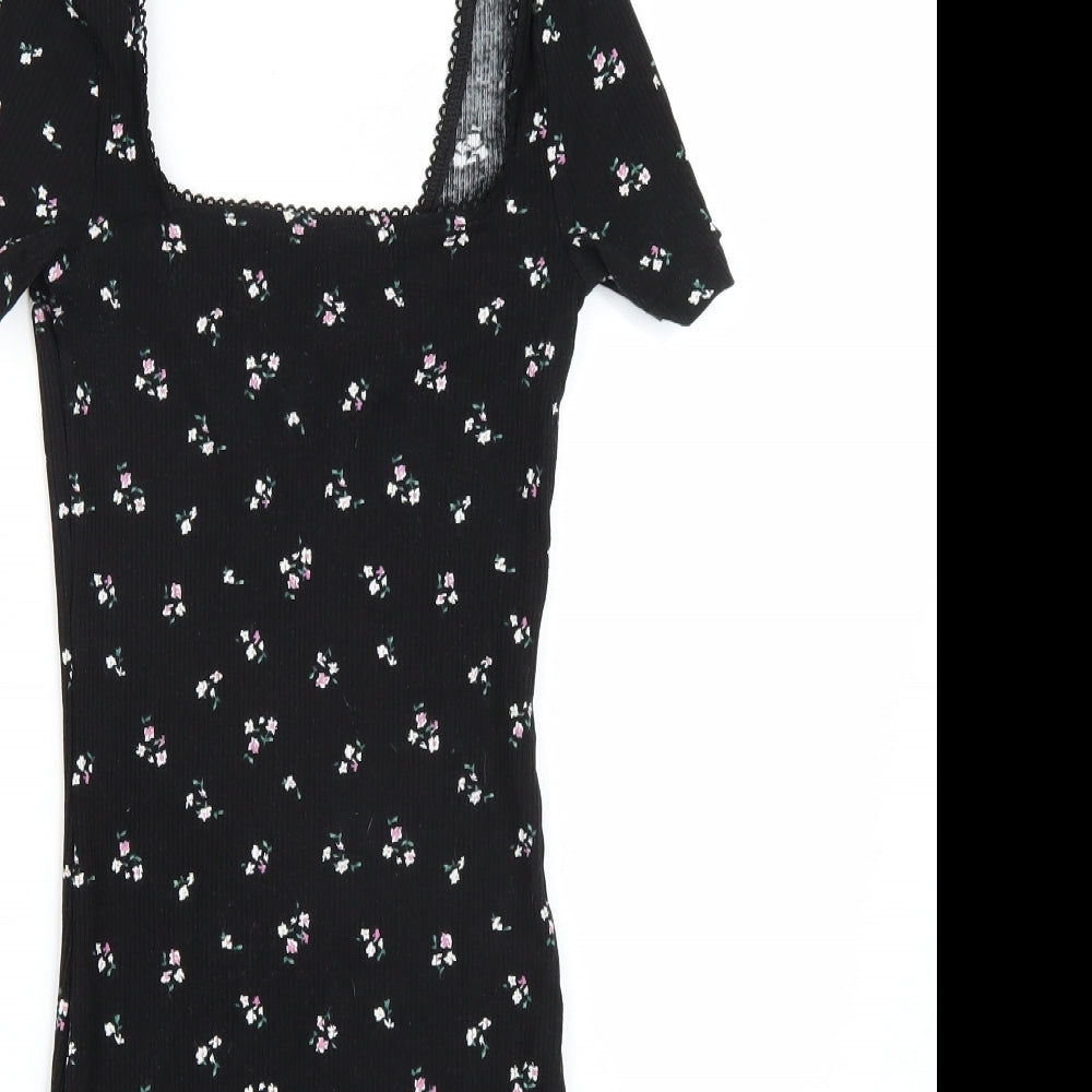 H&M Womens Black Floral Rayon A-Line  Size XS