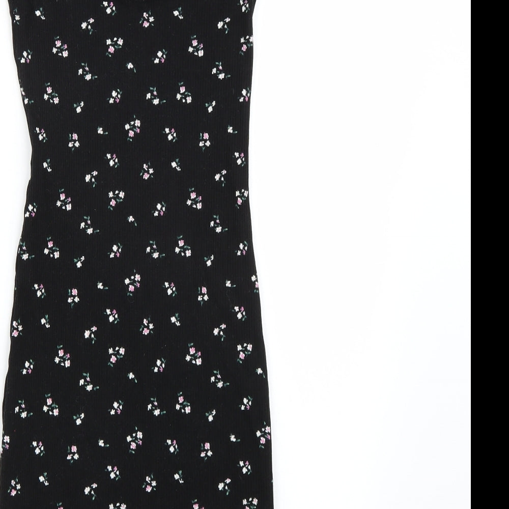 H&M Womens Black Floral Rayon A-Line  Size XS