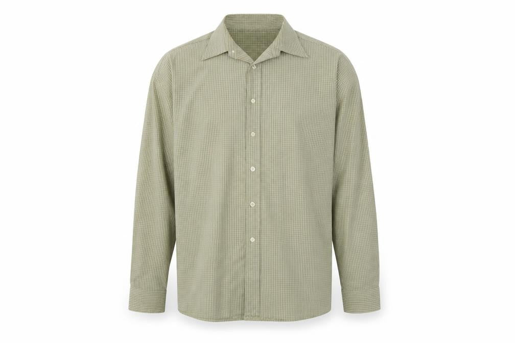 Front view of George men’s green check button-up, size L