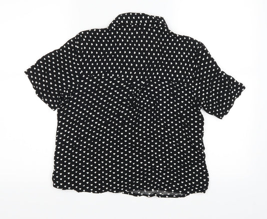 love notes Womens Black Polka Dot  Basic Button-Up Size S