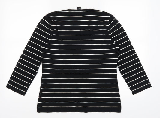Cable & Gauge Womens Black Striped  Pullover Jumper Size L