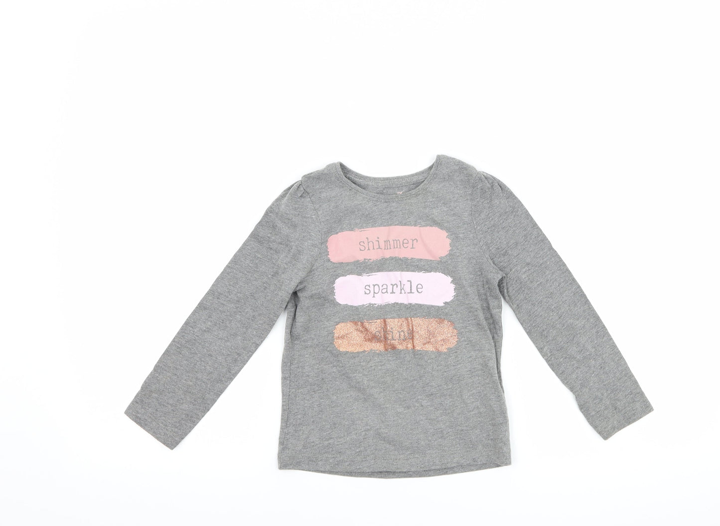 Primark Girls Grey   Basic T-Shirt Size 4-5 Years  - graphic