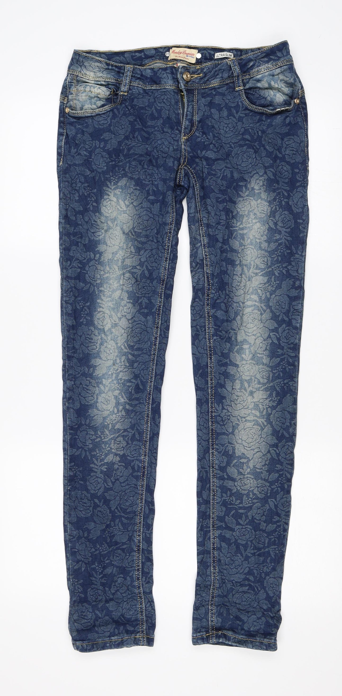 Monday Premium Womens Blue Floral  Skinny Jeans Size 30 in L32 in