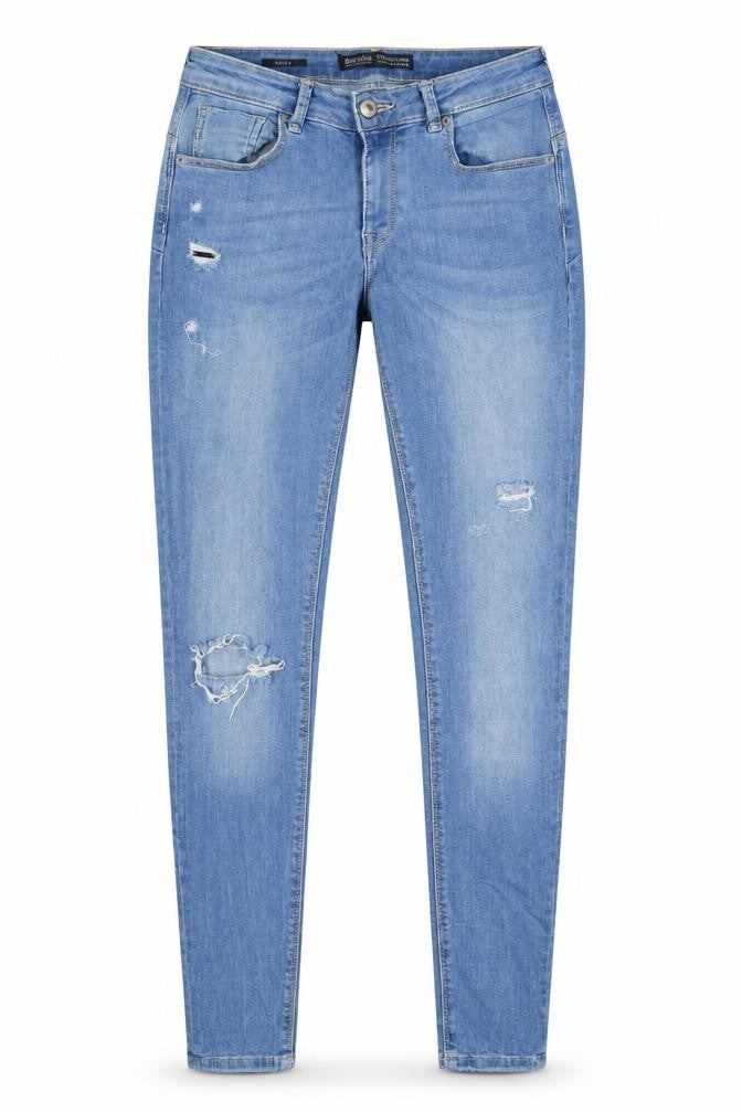 Front view of Bershka women’s blue skinny jeans, size UK 26, in, 30-inch leg