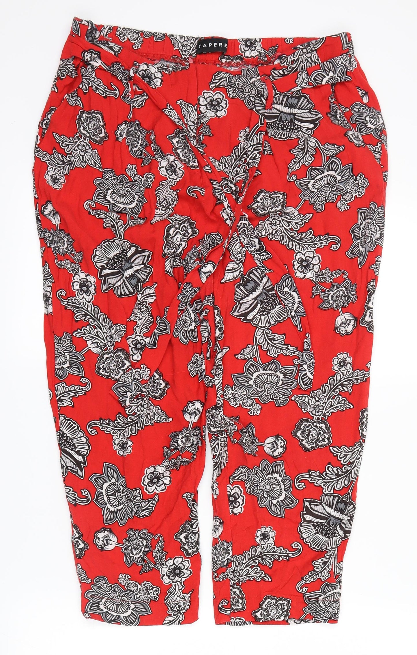 Peacocks Womens Red Floral  Cropped Trousers Size 12