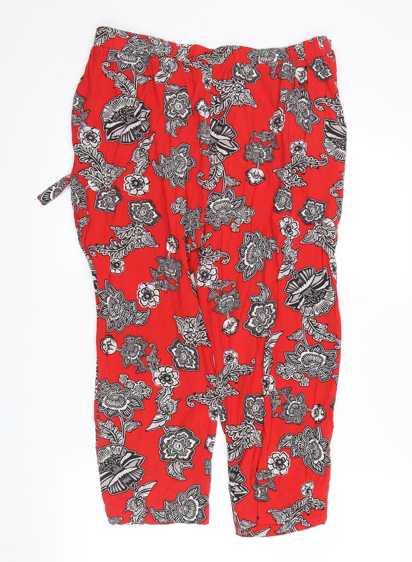 Peacocks Womens Red Floral  Cropped Trousers Size 12
