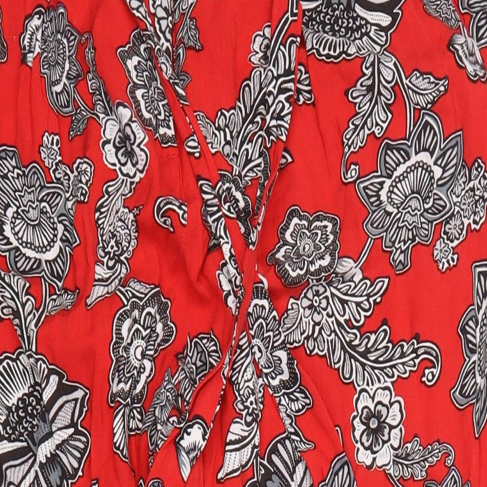 Peacocks Womens Red Floral  Cropped Trousers Size 12