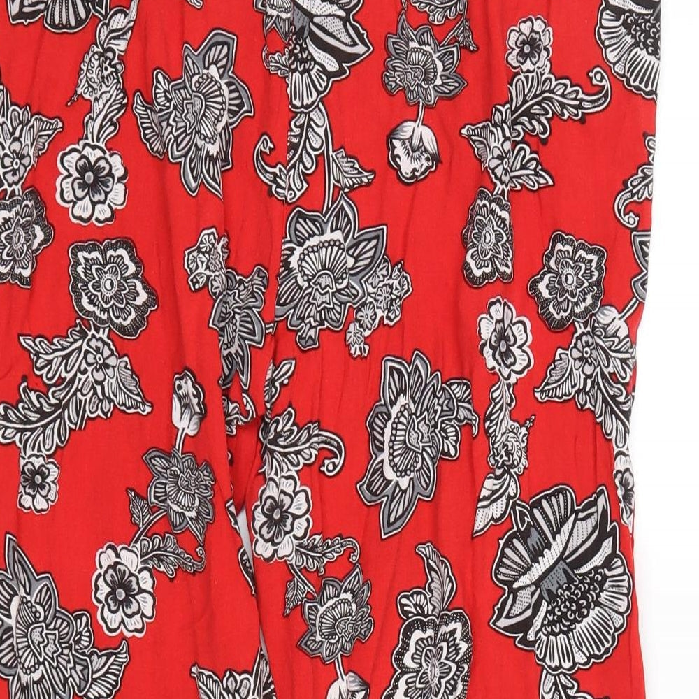 Peacocks Womens Red Floral  Cropped Trousers Size 12