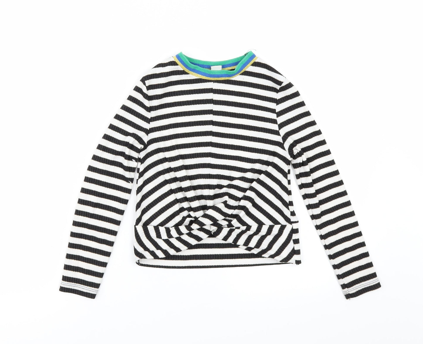 TU Girls White Striped  Basic T-Shirt Size 7 Years