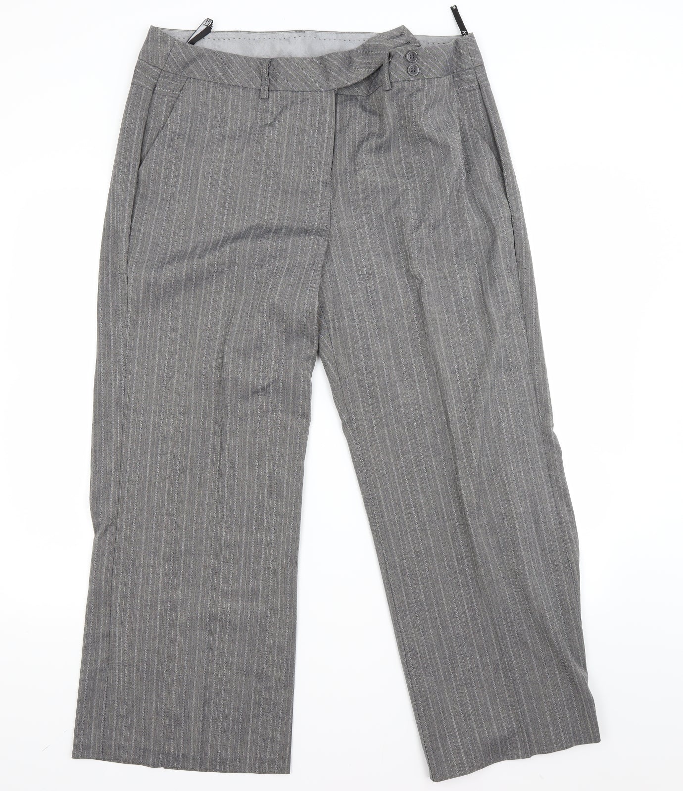 Marks and Spencer Womens Grey Striped  Trousers  Size M L26 in