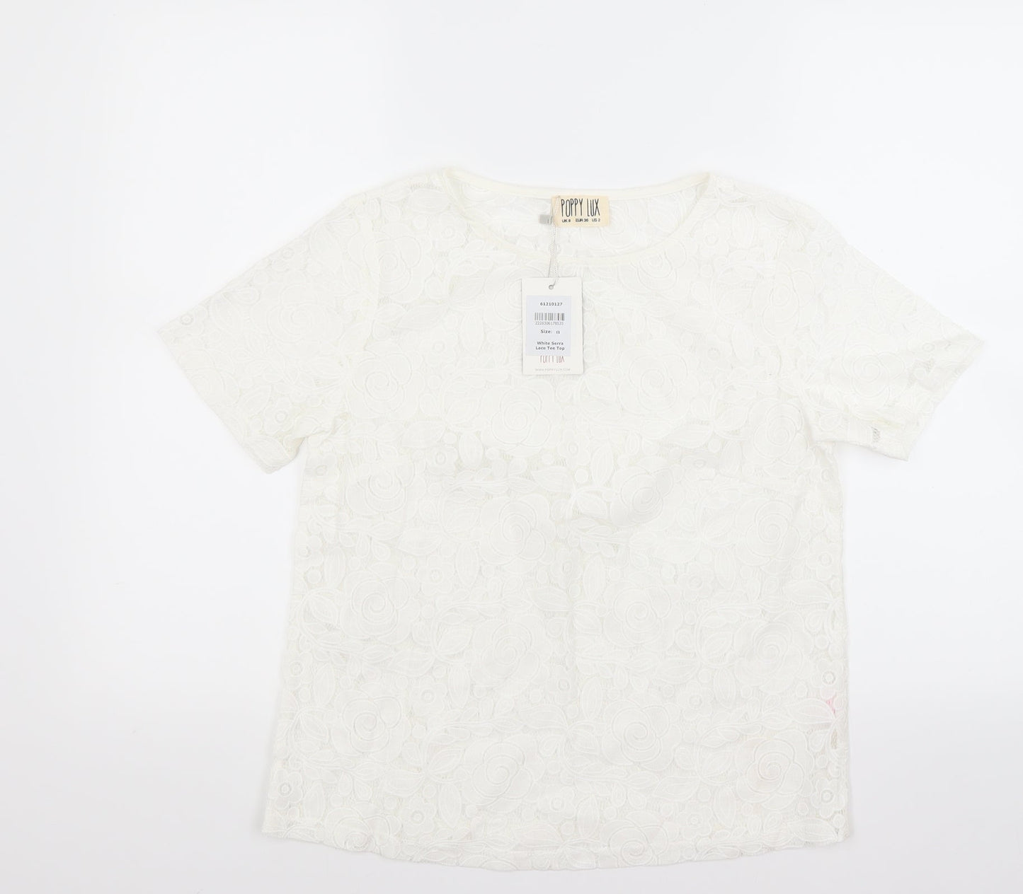 Poppy lux Womens White Floral  Basic Blouse Size 8