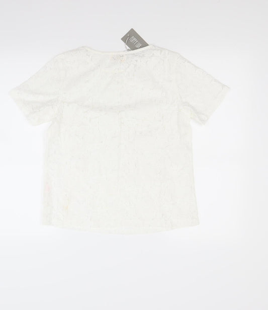 Poppy lux Womens White Floral  Basic Blouse Size 8